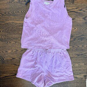 Nation LTD Purple Terrycloth Lounge Set M Top L Shorts Open Back 100% Cotton Set